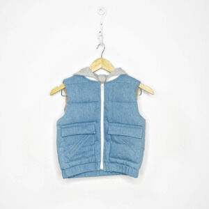 Mickey Mouse & Friends Mini Peace Denim Puffer Vest Disney Hood Kids 120 US 6-7